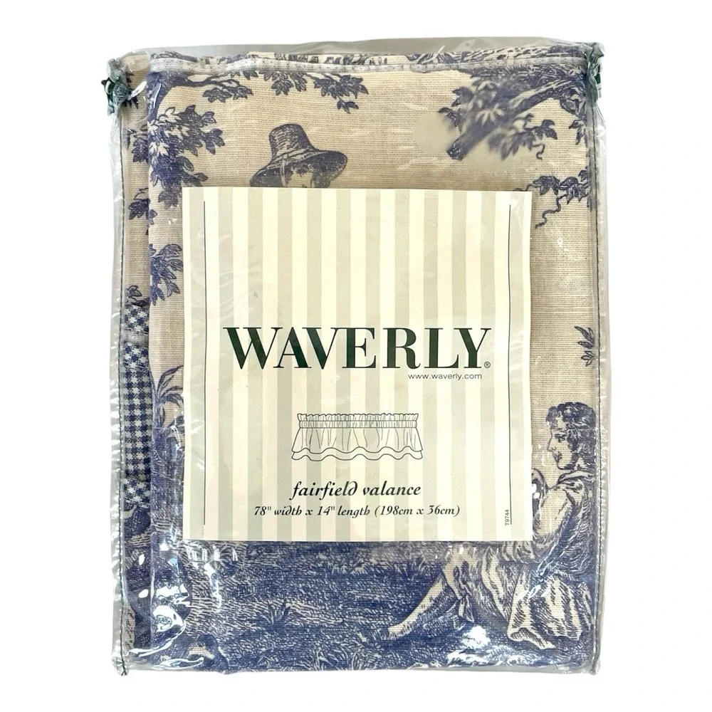 Waverly Charmed Life Fairfield Valance Blue Ivory Toile Gingham‎ 76x17 USA